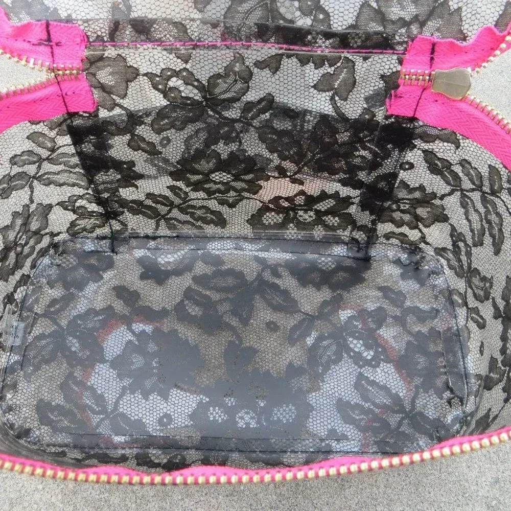 Victoria's Secret Pink and Black Lace Clear Cosmetic Bag